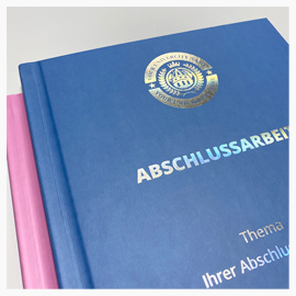 Abschlussarbeiten im Hardcover Kunstleder - Klare Linie Cover in Blau und Pink